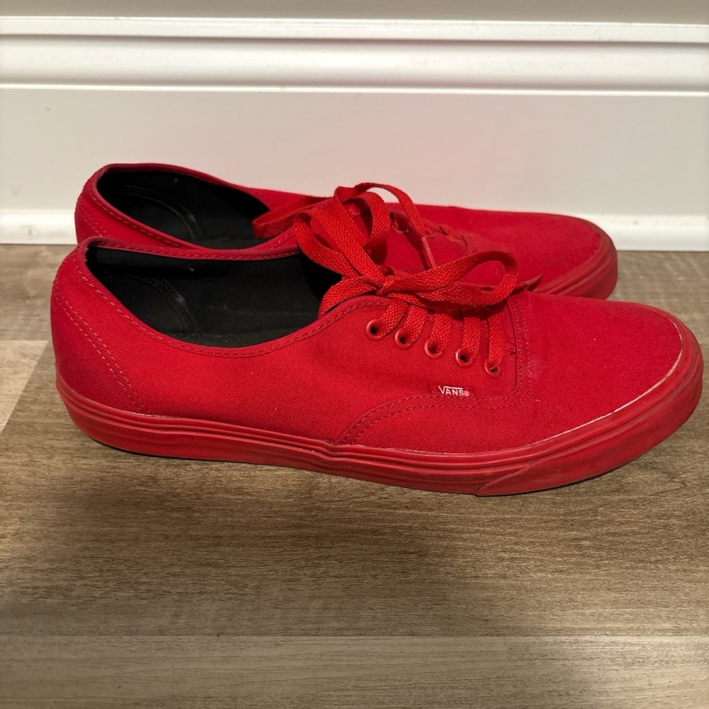 Vans Authentic Red Canvas Skate Shoes Men 12 US